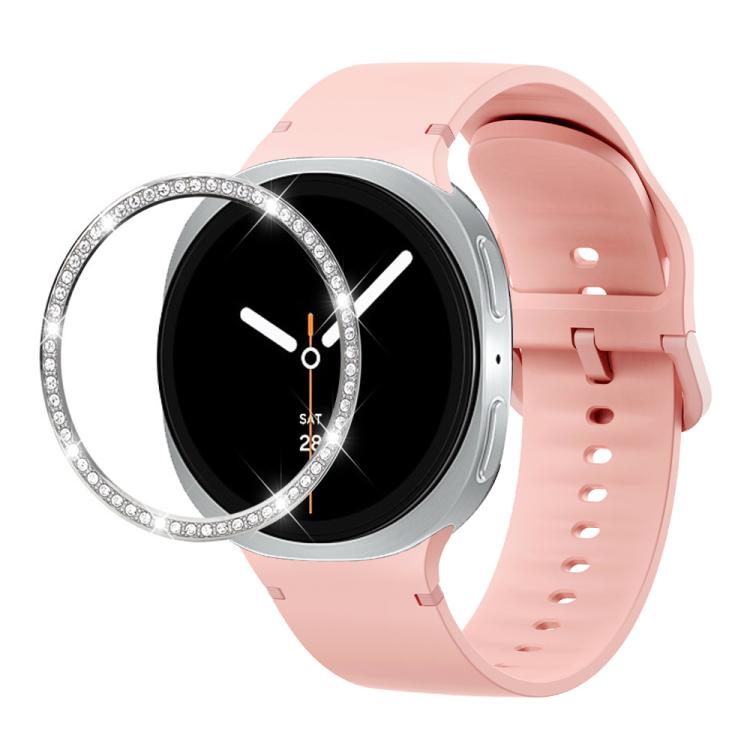 Diamond Bezel and Solid Color Stitched Silicone Watch Band, For Samsung Galaxy Watch8 44mm, For Samsung Galaxy Watch8 40mm
