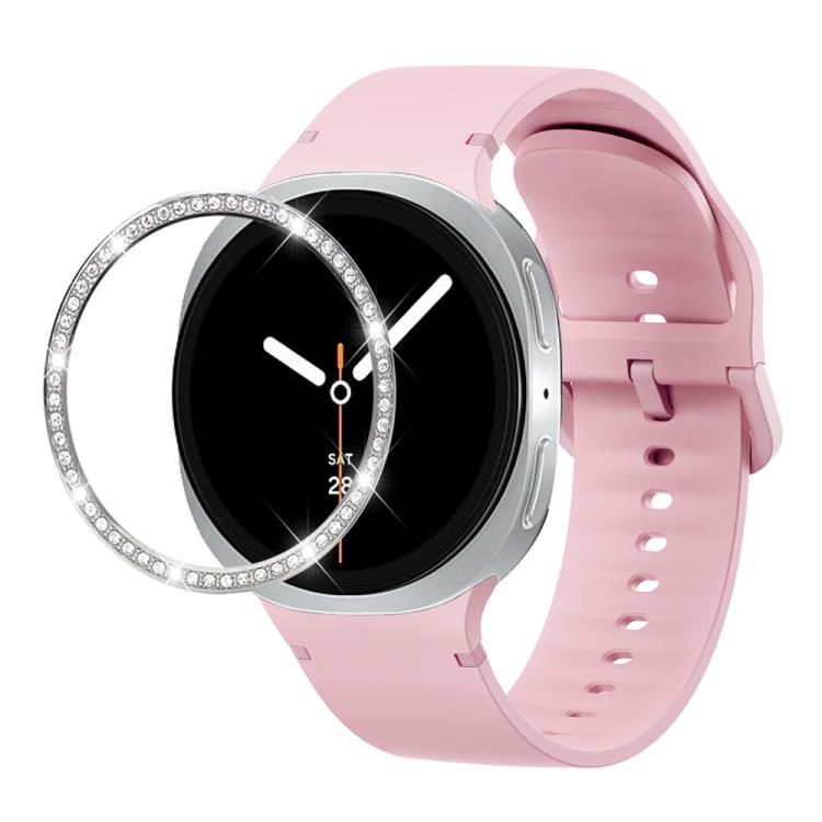 Diamond Bezel and Solid Color Stitched Silicone Watch Band, For Samsung Galaxy Watch8 44mm, For Samsung Galaxy Watch8 40mm