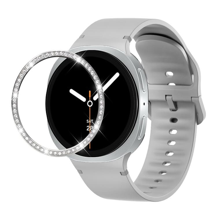 Diamond Bezel and Solid Color Stitched Silicone Watch Band, For Samsung Galaxy Watch8 44mm, For Samsung Galaxy Watch8 40mm