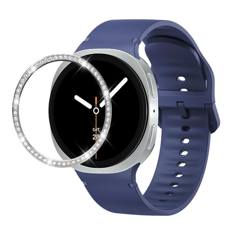 Diamond Bezel and Solid Color Stitched Silicone Watch Band, For Samsung Galaxy Watch8 44mm, For Samsung Galaxy Watch8 40mm