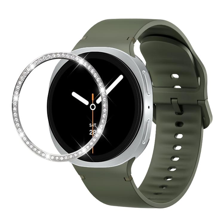 Diamond Bezel and Solid Color Stitched Silicone Watch Band, For Samsung Galaxy Watch8 44mm, For Samsung Galaxy Watch8 40mm