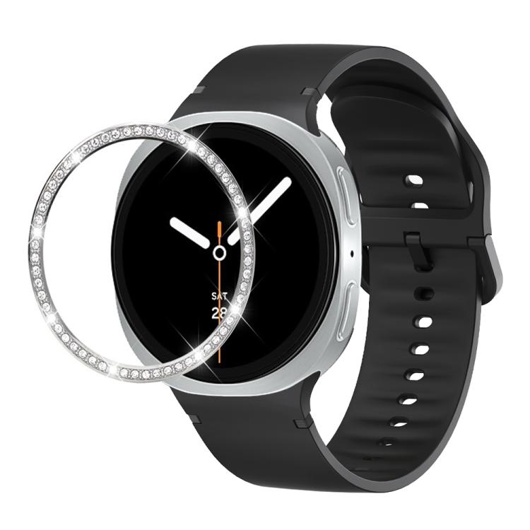 Diamond Bezel and Solid Color Stitched Silicone Watch Band, For Samsung Galaxy Watch8 44mm, For Samsung Galaxy Watch8 40mm