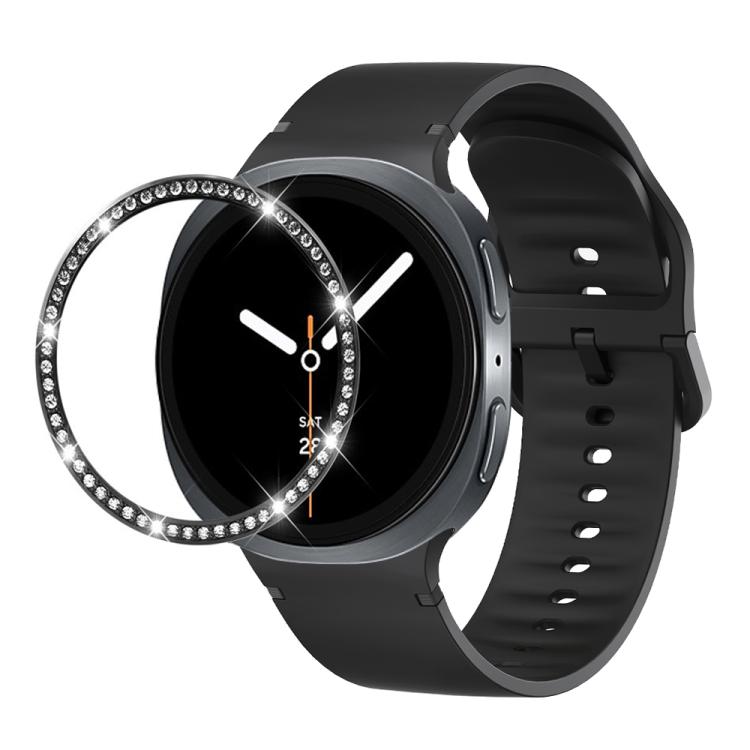 Diamond Bezel and Solid Color Stitched Silicone Watch Band, For Samsung Galaxy Watch8 44mm, For Samsung Galaxy Watch8 40mm