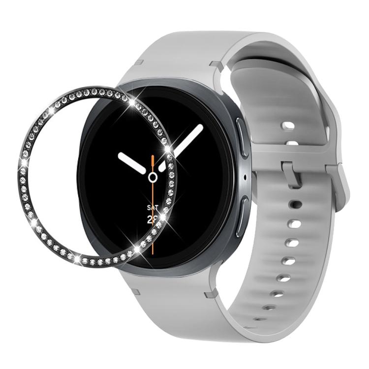 Diamond Bezel and Solid Color Stitched Silicone Watch Band, For Samsung Galaxy Watch8 44mm, For Samsung Galaxy Watch8 40mm