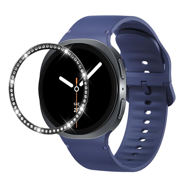 Diamond Bezel and Solid Color Stitched Silicone Watch Band, For Samsung Galaxy Watch8 44mm, For Samsung Galaxy Watch8 40mm