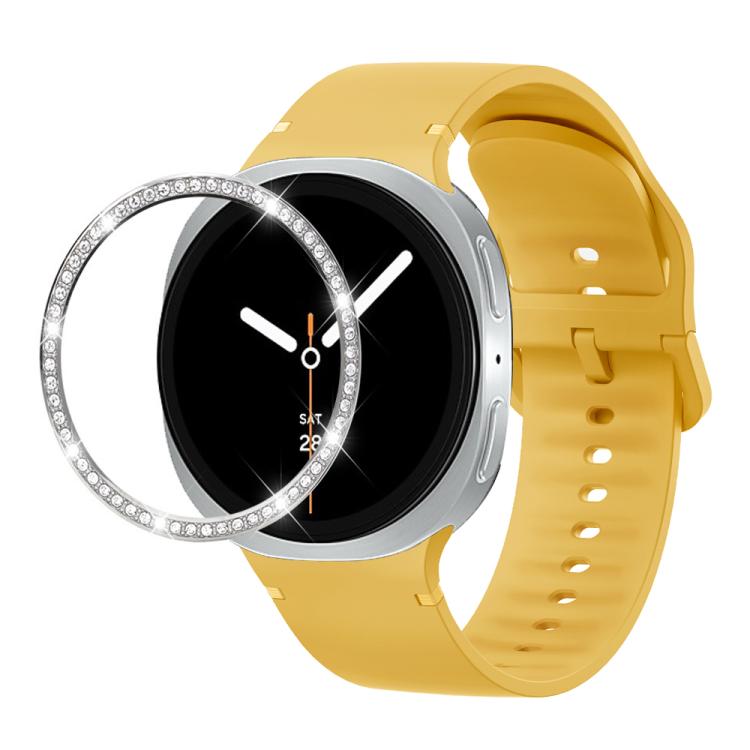 Diamond Bezel and Solid Color Stitched Silicone Watch Band, For Samsung Galaxy Watch8 44mm, For Samsung Galaxy Watch8 40mm
