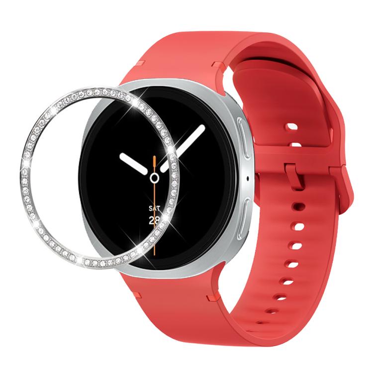 Diamond Bezel and Solid Color Stitched Silicone Watch Band, For Samsung Galaxy Watch8 44mm, For Samsung Galaxy Watch8 40mm