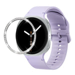 Diamond Bezel and Solid Color Stitched Silicone Watch Band, For Samsung Galaxy Watch8 44mm, For Samsung Galaxy Watch8 40mm