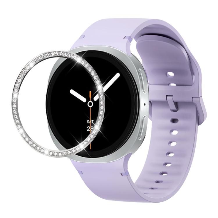 Diamond Bezel and Solid Color Stitched Silicone Watch Band, For Samsung Galaxy Watch8 44mm, For Samsung Galaxy Watch8 40mm