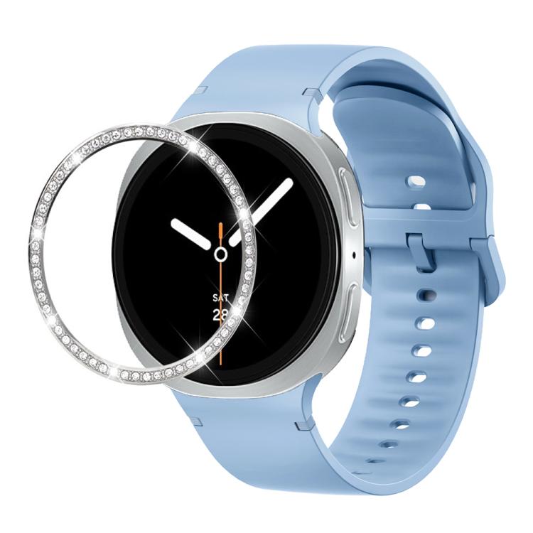 Diamond Bezel and Solid Color Stitched Silicone Watch Band, For Samsung Galaxy Watch8 44mm, For Samsung Galaxy Watch8 40mm