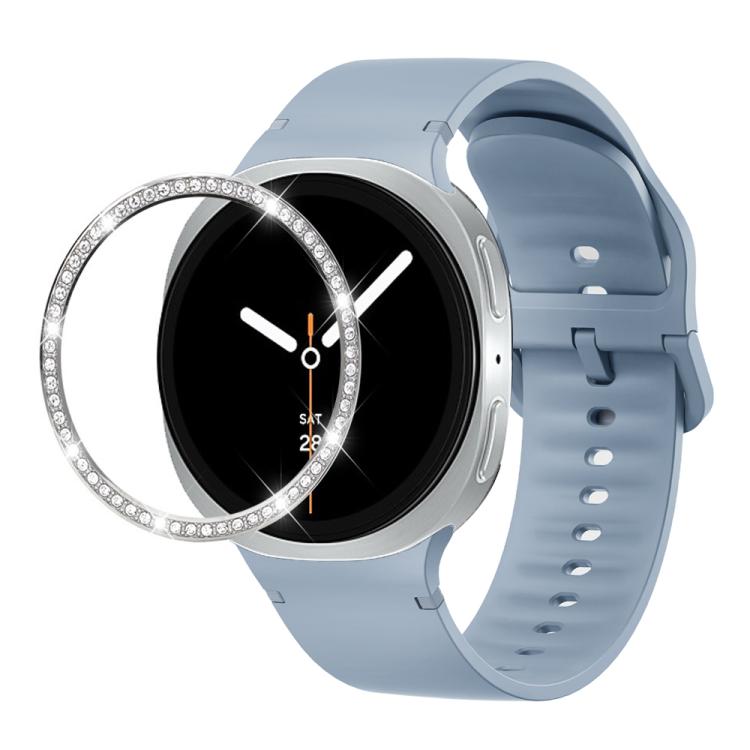 Diamond Bezel and Solid Color Stitched Silicone Watch Band, For Samsung Galaxy Watch8 44mm, For Samsung Galaxy Watch8 40mm