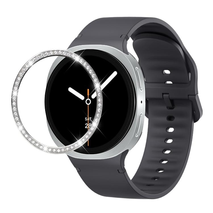 Diamond Bezel and Solid Color Stitched Silicone Watch Band, For Samsung Galaxy Watch8 44mm, For Samsung Galaxy Watch8 40mm