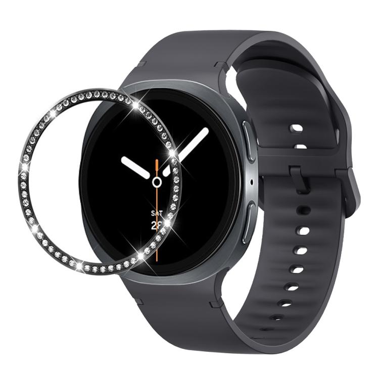 Diamond Bezel and Solid Color Stitched Silicone Watch Band, For Samsung Galaxy Watch8 44mm, For Samsung Galaxy Watch8 40mm