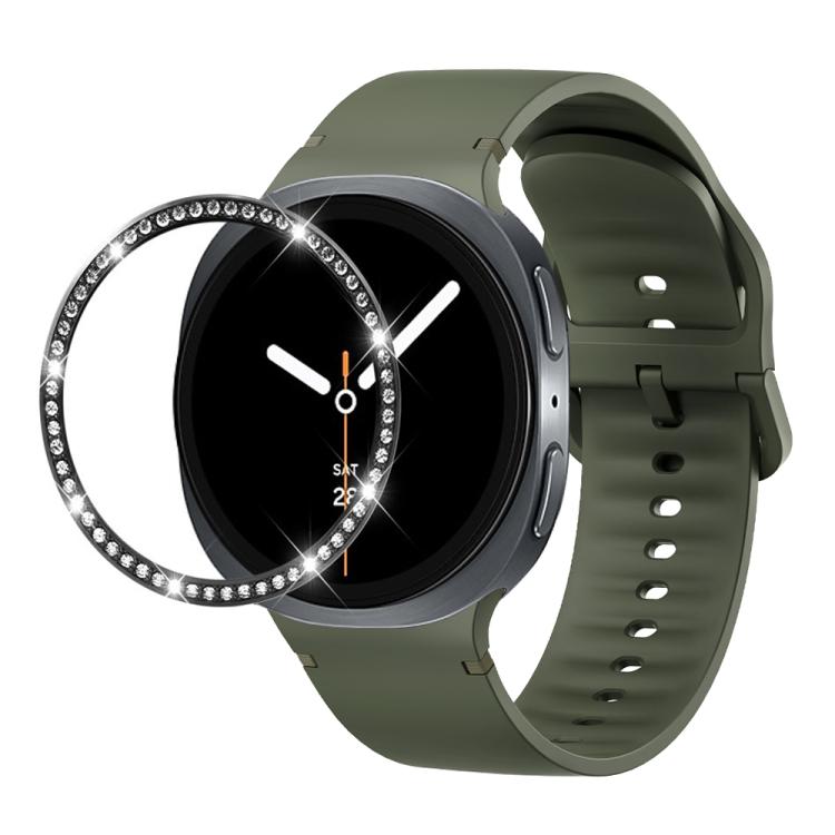 Diamond Bezel and Solid Color Stitched Silicone Watch Band, For Samsung Galaxy Watch8 44mm, For Samsung Galaxy Watch8 40mm