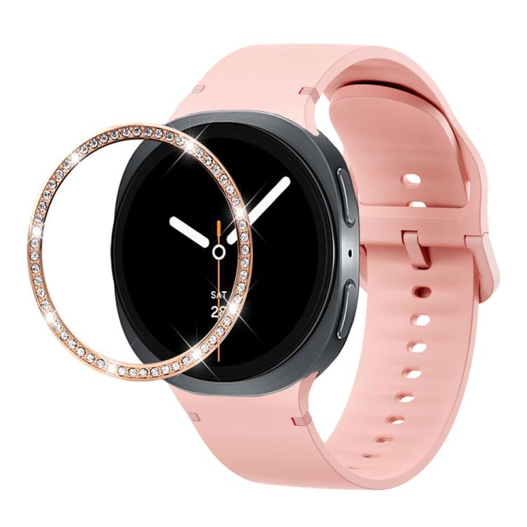 Diamond Bezel and Solid Color Stitched Silicone Watch Band, For Samsung Galaxy Watch8 44mm, For Samsung Galaxy Watch8 40mm