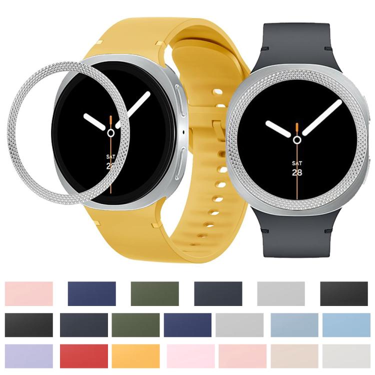 Rhombic Texture Bezel and Solid Color Stitched Silicone Watch Band, For Samsung Galaxy Watch8 44mm, For Samsung Galaxy Watch8 40mm