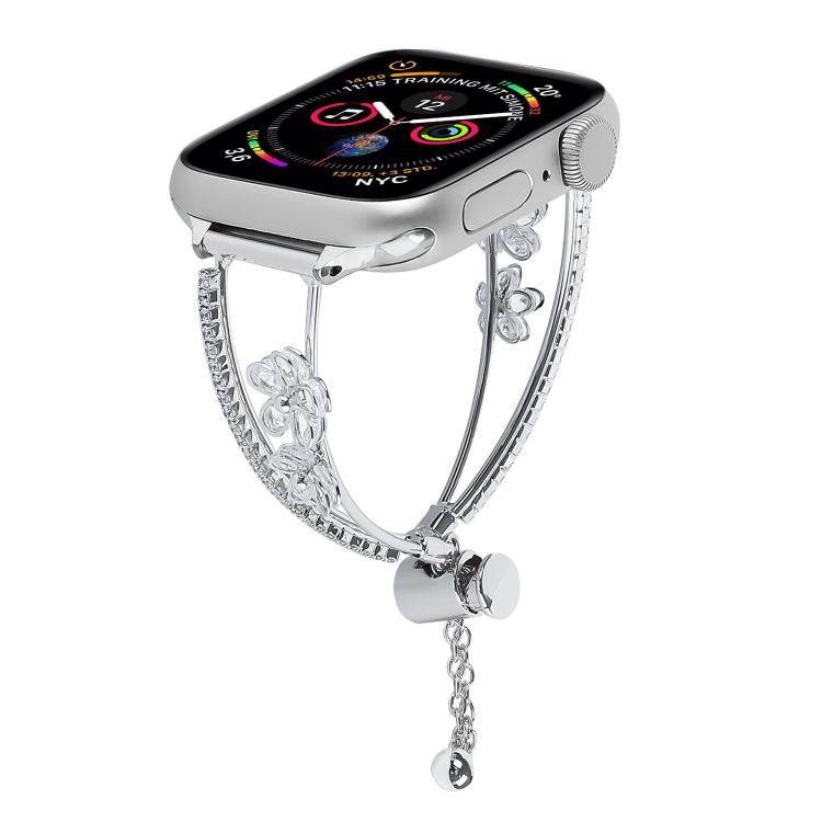 Copper-Inlaid Zircon 5-petal Flower Bracelet Watch Band, For Apple Watch 46mm / 49mm / 45mm / 44mm, For Apple Watch 42mm / 41mm / 40mm / 38mm