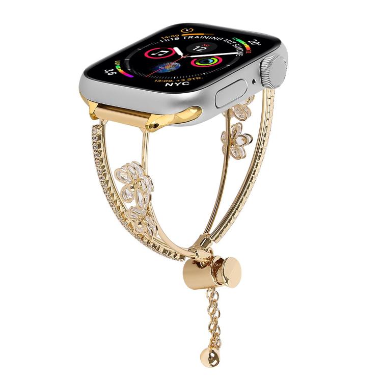 Copper-Inlaid Zircon 5-petal Flower Bracelet Watch Band, For Apple Watch 46mm / 49mm / 45mm / 44mm, For Apple Watch 42mm / 41mm / 40mm / 38mm