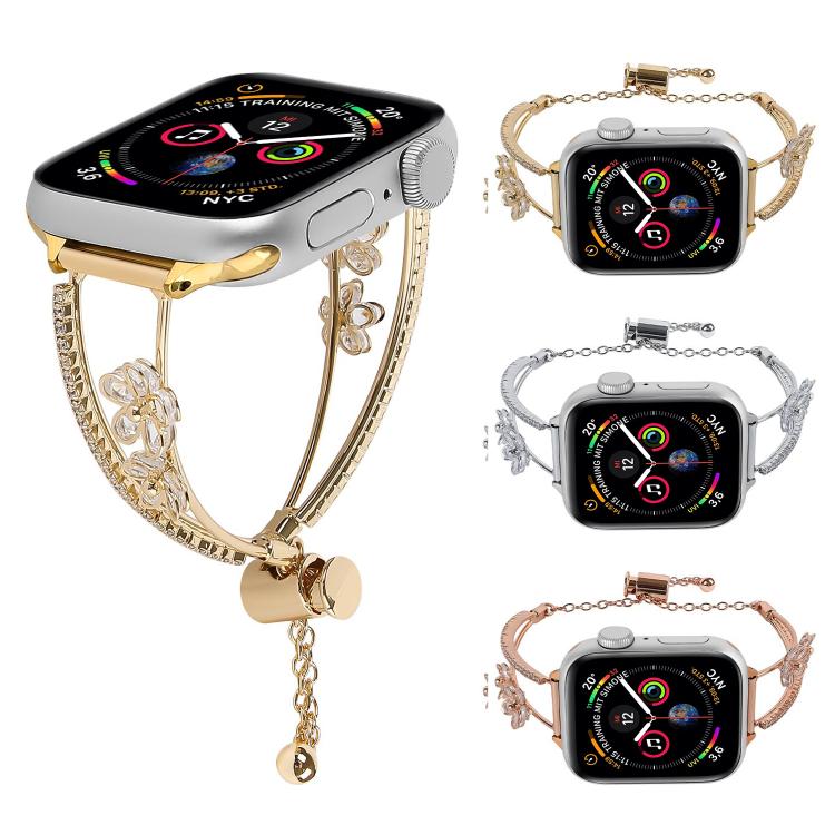 Copper-Inlaid Zircon 5-petal Flower Bracelet Watch Band, For Apple Watch 46mm / 49mm / 45mm / 44mm, For Apple Watch 42mm / 41mm / 40mm / 38mm