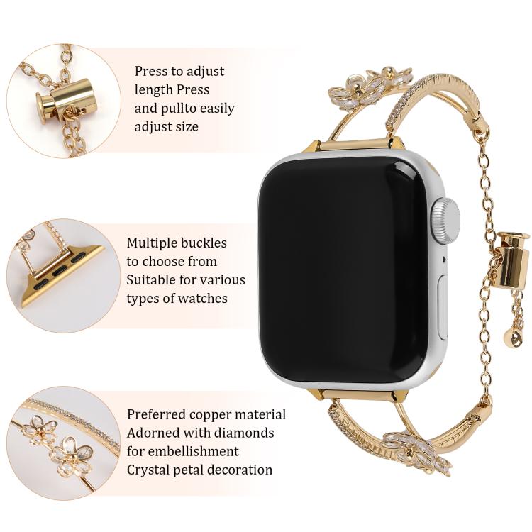 Copper-Inlaid Zircon 5-petal Flower Bracelet Watch Band, For Apple Watch 46mm / 49mm / 45mm / 44mm, For Apple Watch 42mm / 41mm / 40mm / 38mm
