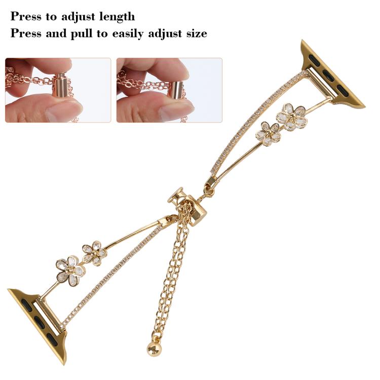 Copper-Inlaid Zircon 5-petal Flower Bracelet Watch Band, For Apple Watch 46mm / 49mm / 45mm / 44mm, For Apple Watch 42mm / 41mm / 40mm / 38mm