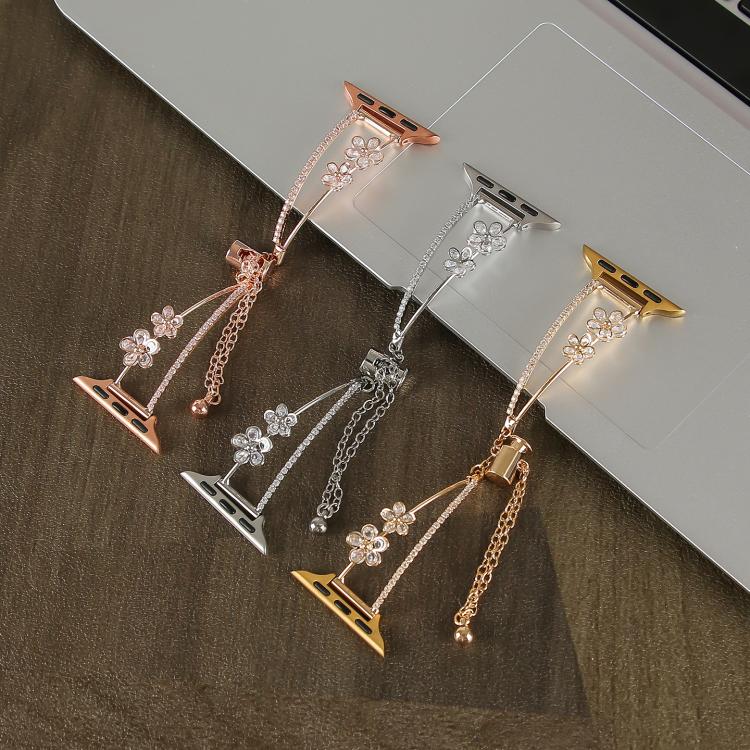Copper-Inlaid Zircon 5-petal Flower Bracelet Watch Band, For Apple Watch 46mm / 49mm / 45mm / 44mm, For Apple Watch 42mm / 41mm / 40mm / 38mm