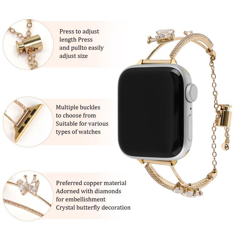 Copper-Inlaid Butterfly Zircon Bracelet Watch Band, For Apple Watch 46mm / 49mm / 45mm / 44mm, For Apple Watch 42mm / 41mm / 40mm / 38mm