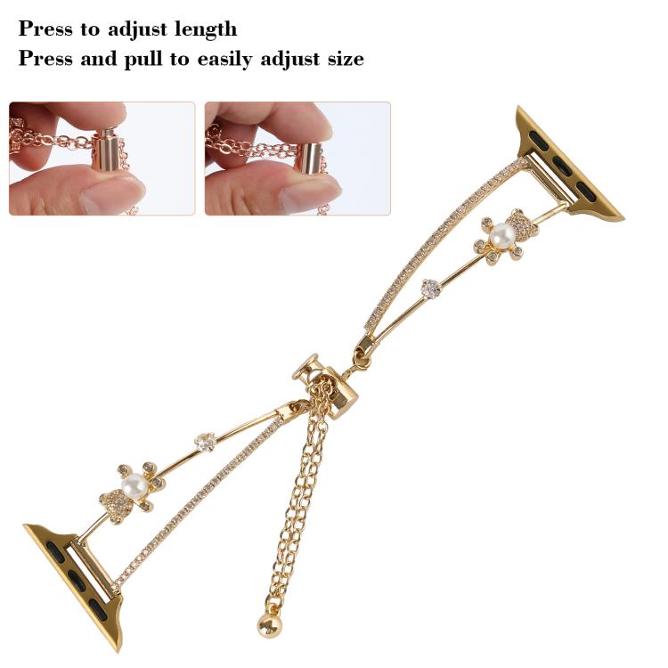 Copper-Inlaid Bear Zircon Bracelet Watch Band, For Apple Watch 46mm / 49mm / 45mm / 44mm, For Apple Watch 42mm / 41mm / 40mm / 38mm