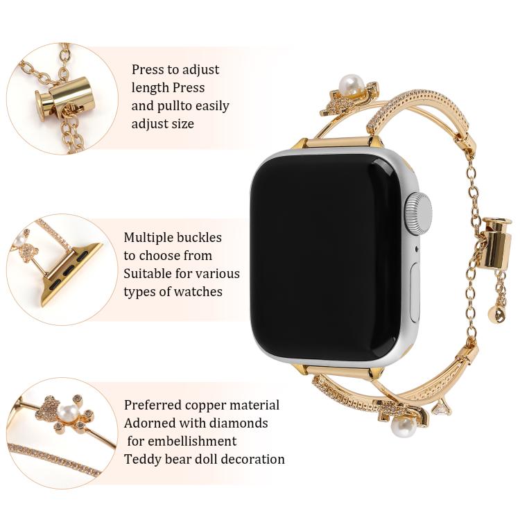 Copper-Inlaid Bear Zircon Bracelet Watch Band, For Apple Watch 46mm / 49mm / 45mm / 44mm, For Apple Watch 42mm / 41mm / 40mm / 38mm