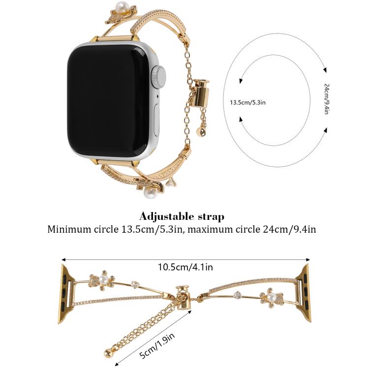Copper-Inlaid Bear Zircon Bracelet Watch Band, For Apple Watch 46mm / 49mm / 45mm / 44mm, For Apple Watch 42mm / 41mm / 40mm / 38mm