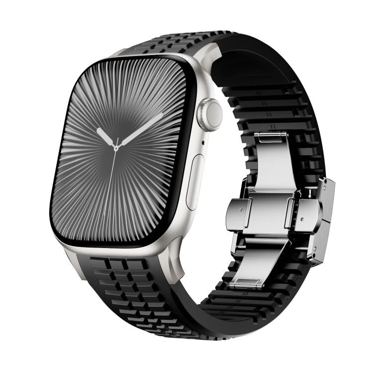 Knurled Texture Folding Buckle Silicone Watch Band, For Apple Watch 46mm / 49mm / 45mm / 44mm