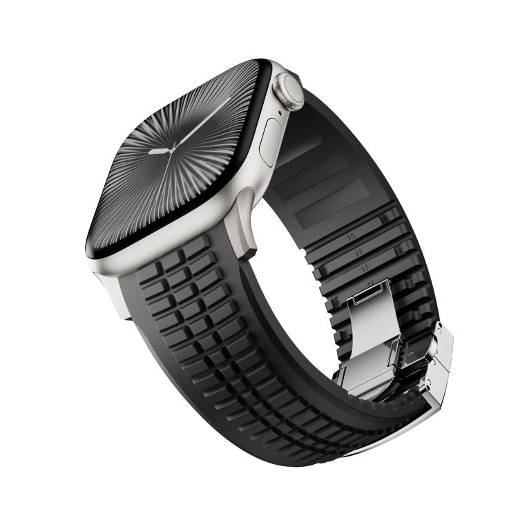 Knurled Texture Folding Buckle Silicone Watch Band, For Apple Watch 46mm / 49mm / 45mm / 44mm