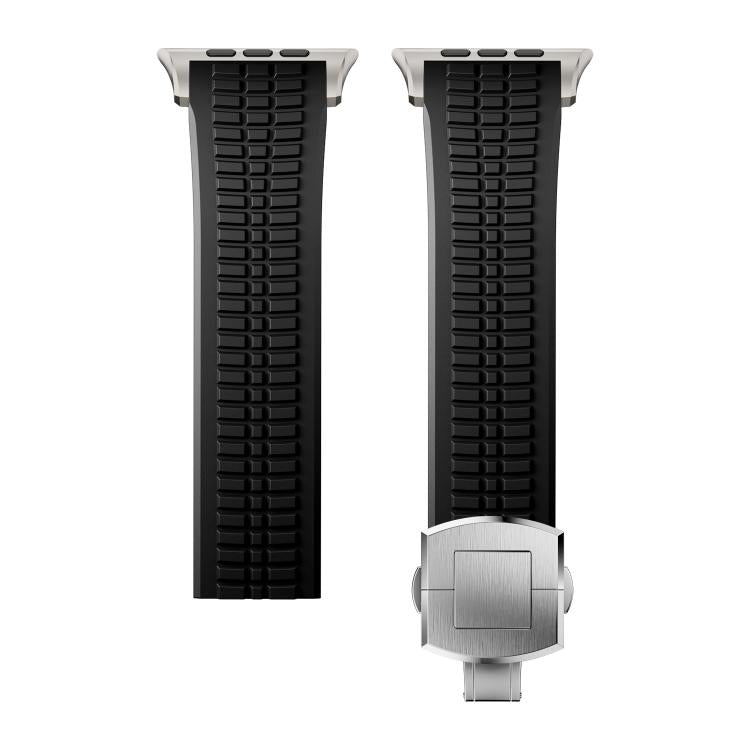Knurled Texture Folding Buckle Silicone Watch Band, For Apple Watch 46mm / 49mm / 45mm / 44mm
