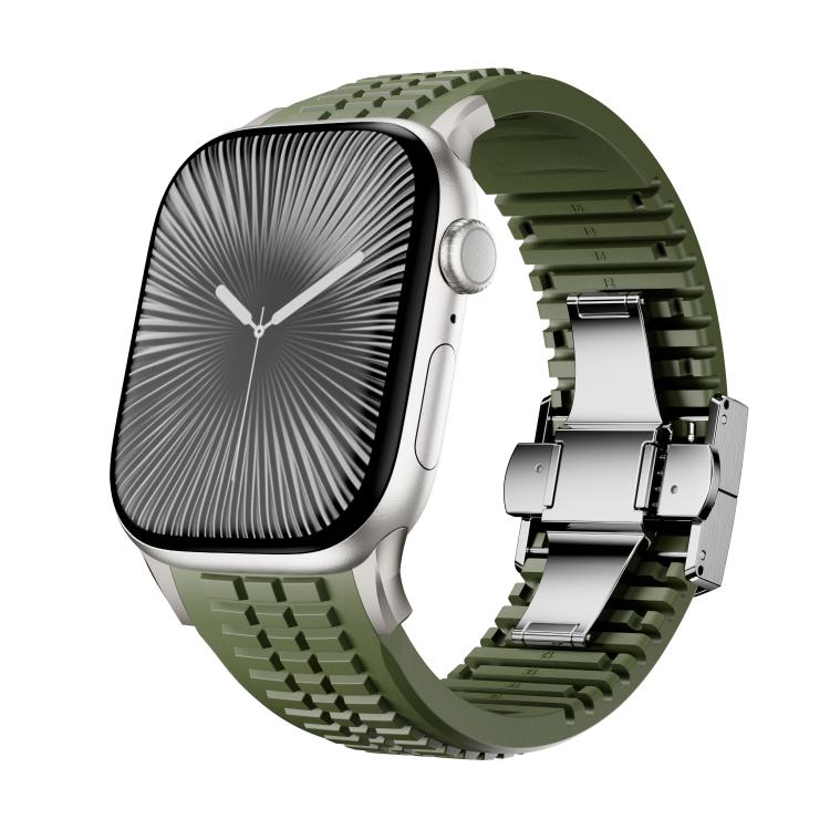 Knurled Texture Folding Buckle Silicone Watch Band, For Apple Watch 46mm / 49mm / 45mm / 44mm