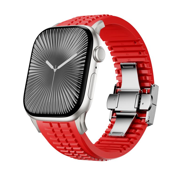 Knurled Texture Folding Buckle Silicone Watch Band, For Apple Watch 46mm / 49mm / 45mm / 44mm