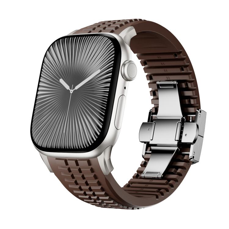Knurled Texture Folding Buckle Silicone Watch Band, For Apple Watch 46mm / 49mm / 45mm / 44mm