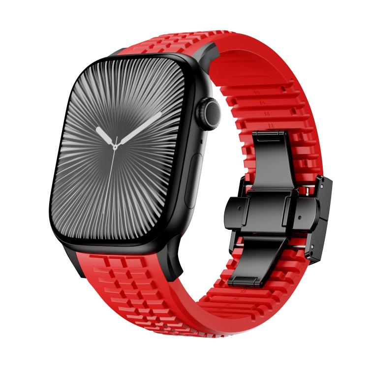 Knurled Texture Folding Buckle Silicone Watch Band, For Apple Watch 46mm / 49mm / 45mm / 44mm