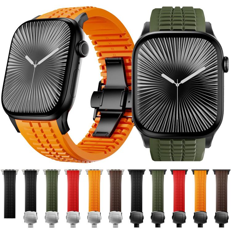 Knurled Texture Folding Buckle Silicone Watch Band, For Apple Watch 46mm / 49mm / 45mm / 44mm