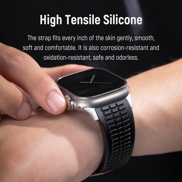 Knurled Texture Folding Buckle Silicone Watch Band, For Apple Watch 46mm / 49mm / 45mm / 44mm