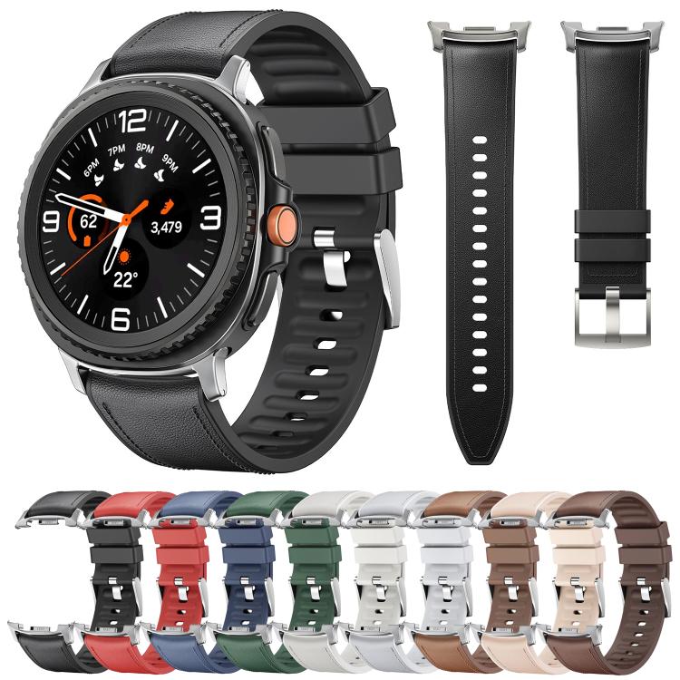 Metal Head Leather Skin Silicone Watch Band, For Samsung Galaxy Watch8 / Watch8 Classic