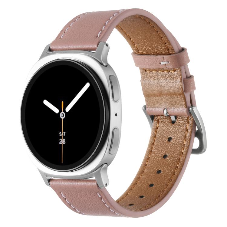 Stainless Steel Silver Buckle Genuine Leather Watch Band, For Samsung Galaxy Watch8 / Watch8 Classic