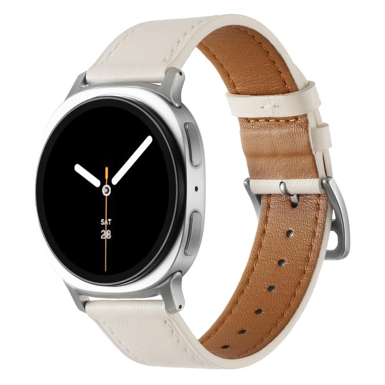 Stainless Steel Silver Buckle Genuine Leather Watch Band, For Samsung Galaxy Watch8 / Watch8 Classic
