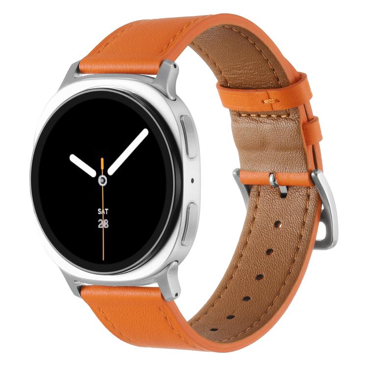 Stainless Steel Silver Buckle Genuine Leather Watch Band, For Samsung Galaxy Watch8 / Watch8 Classic