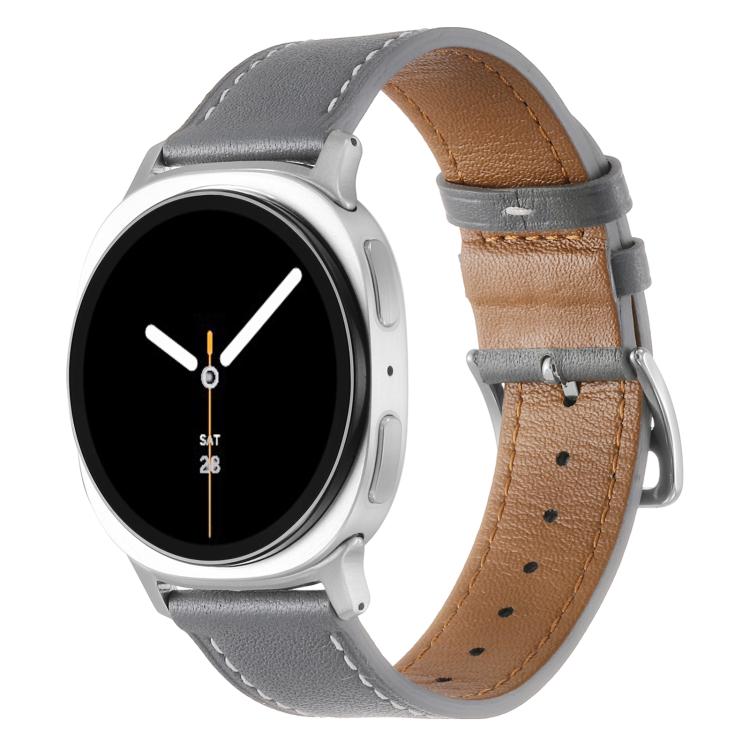 Stainless Steel Silver Buckle Genuine Leather Watch Band, For Samsung Galaxy Watch8 / Watch8 Classic