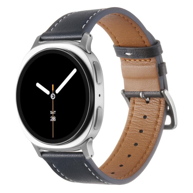 Stainless Steel Silver Buckle Genuine Leather Watch Band, For Samsung Galaxy Watch8 / Watch8 Classic