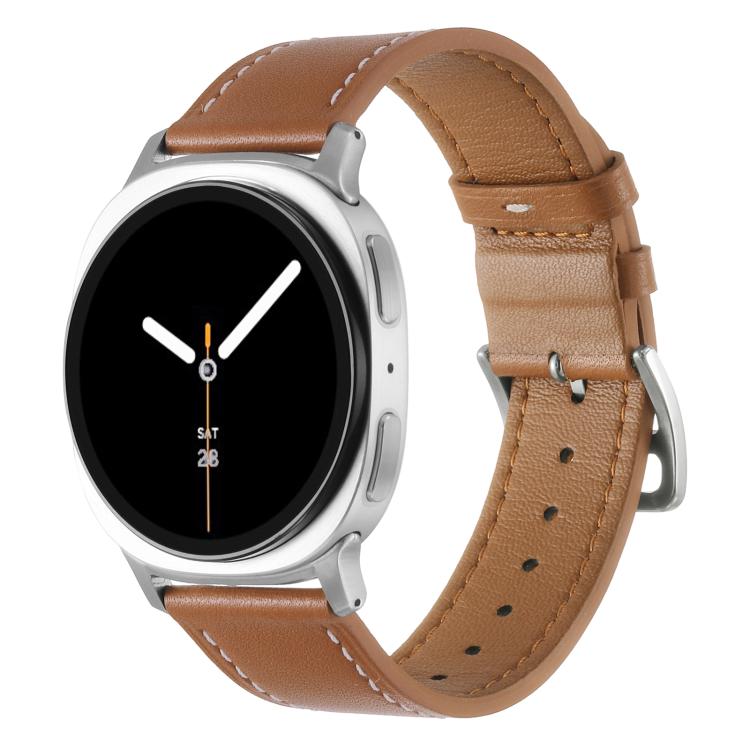 Stainless Steel Silver Buckle Genuine Leather Watch Band, For Samsung Galaxy Watch8 / Watch8 Classic