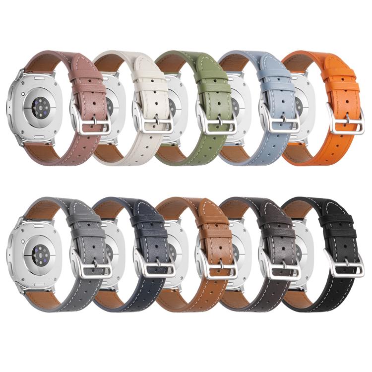 Stainless Steel Silver Buckle Genuine Leather Watch Band, For Samsung Galaxy Watch8 / Watch8 Classic