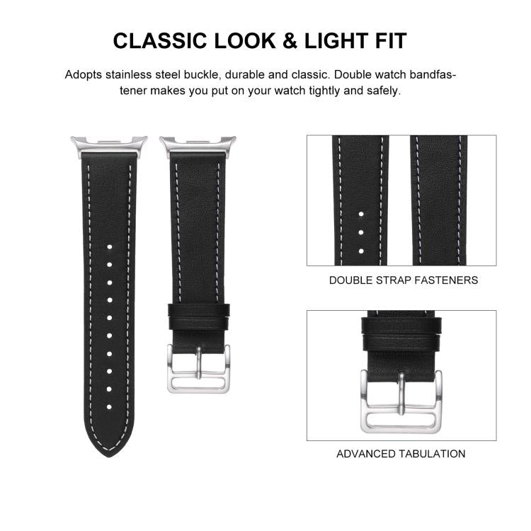 Stainless Steel Silver Buckle Genuine Leather Watch Band, For Samsung Galaxy Watch8 / Watch8 Classic