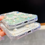 Diamond Glitter Pearl Butterfly Four-Corner Shockproof Phone Case, For iPhone 13
