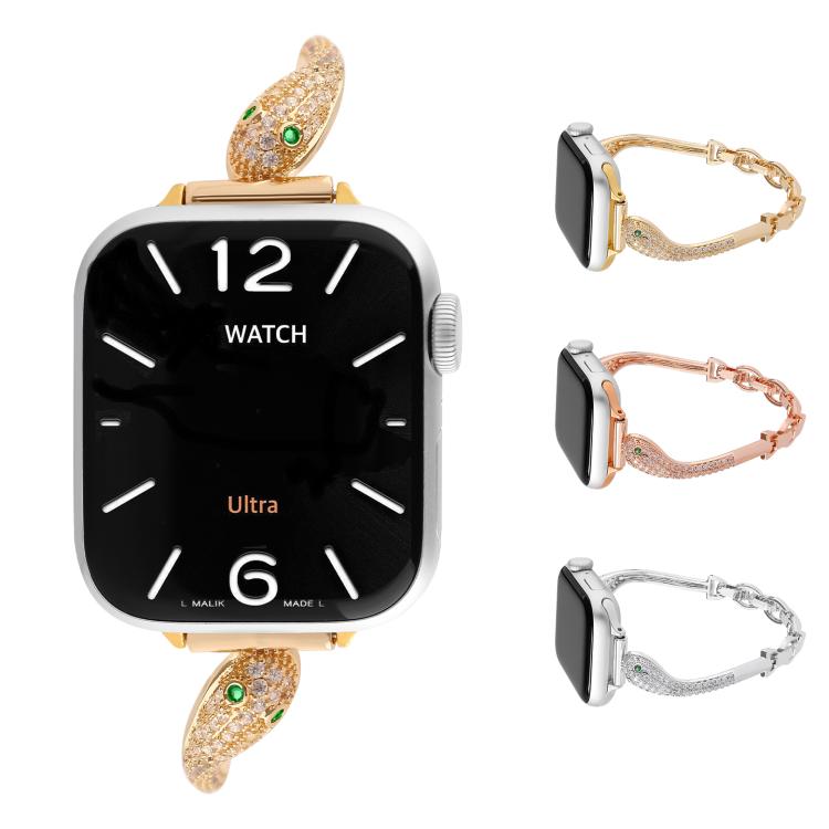 Copper Inlaid Zircon Snake Head Watch Band, For Apple Watch 46mm / 49mm / 45mm / 44mm, For Apple Watch 42mm / 41mm / 40mm / 38mm